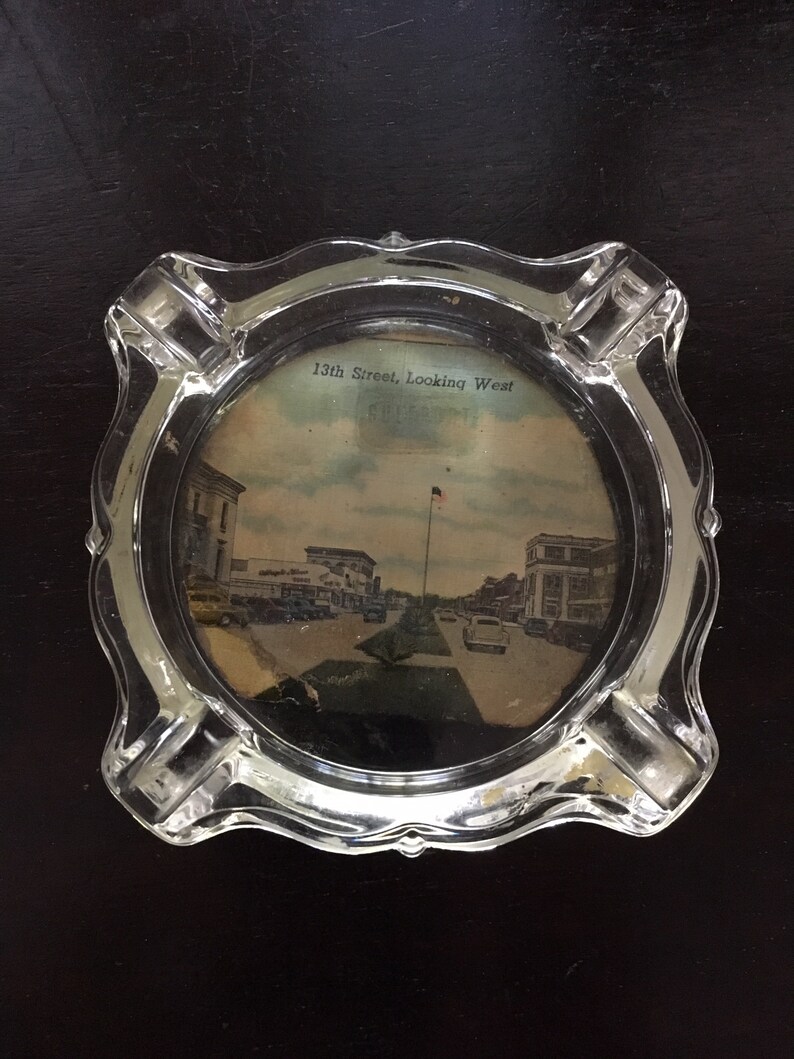 Gulfport Mississippi Vintage 1940/'s Souveneir Glass Ashtray