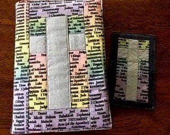 Handcrafted Quilted Fabric Bible Cover and Coordinating Bookmark / Custom Sizing Available