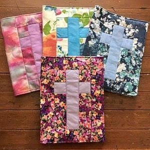 Handcrafted Quilted Fabric Bible Covers and Coordinating Bookmarks - Purples and Blues -Custom Sizing Available