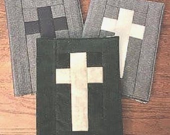 Handcrafted Quilted Fabric Bible Cover and Coordinating Bookmark / Custom Sizing Available / Green, Navy