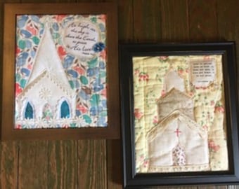 Country Church Vintage Quilt Wall Art, Christian Decor, Psalm 103,1 Corinthians 13:4