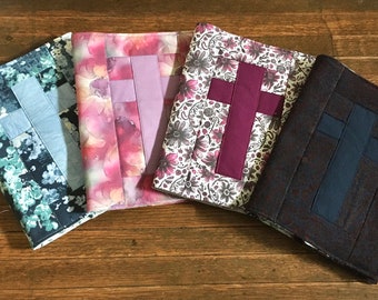 Handcrafted Quilted Fabric Bible Covers and Coordinating Bookmarks - Purples and Blues