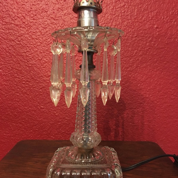 Vintage Pressed Glass Table Lamp / Boudoir Lamp