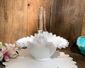 Fenton Vintage Silver Crest Clear and Milk Glass Basket