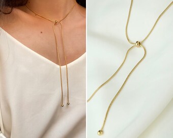 Adjustable Gold Necklace, Snake Chain, Dainty Minimalist Elegant Necklace, Bow Choker, Gift For Mother,  Simple Necklace, Birthday Gift