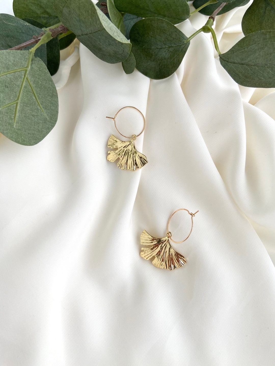 Ginkgo Biloba Evie Earrings, Gold Hoops, Nature Inspired Jewelry, Gift ...