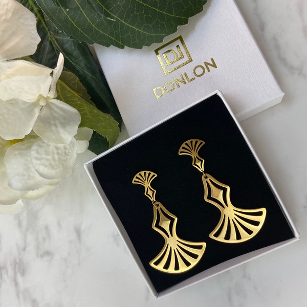 Art Deco Earrings, Statement Earrings, Geometric Dangle Earrings, Silver Earrings, Art Deco Style Gold Earrings, BFF Gift, Gift For Her