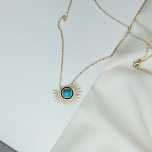 Half Sun Necklace, Turquoise Protection Stone Pendant, Bohemian Sun Necklace, Turquoise Crystal Gift, Boho Jewellery, Minimalist Necklace