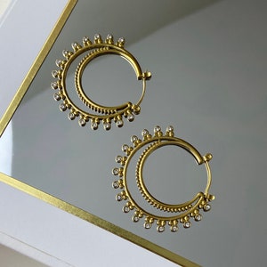 Large Gold Hoops, Crystal Moon Hoops, Nova Statement Earrings, Sparkly Cubic Zirconia Earrings, Party Hoop Earrings, Unique Moon Earrings