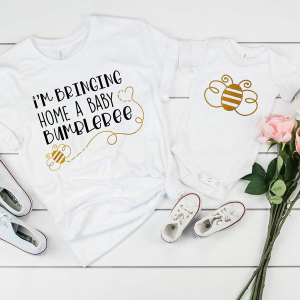 Adorable I'm bringing home a baby bumble bee matching mommy and me shirt, new baby gift, baby shower gift, home from the hospital shirt