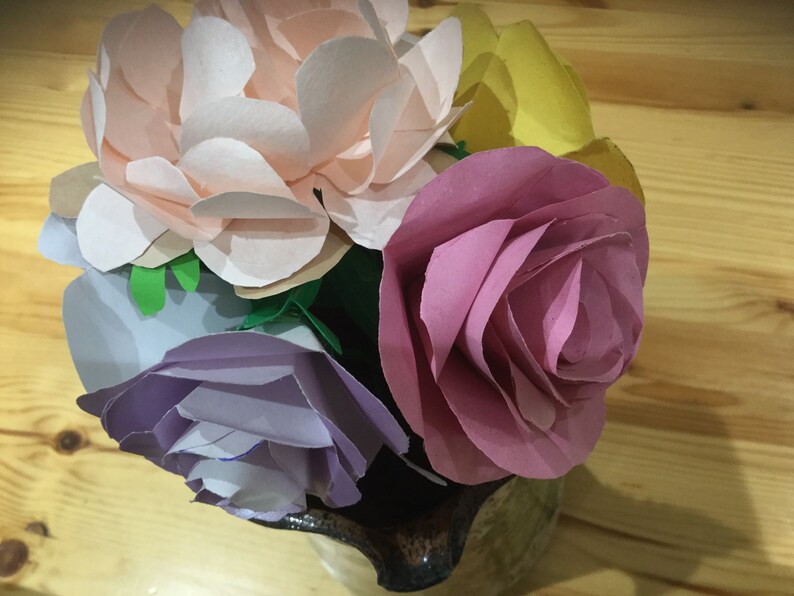 First Wedding Anniversary flowers Bouquet of 9 different matching colours Hand Crafted pink lilac,cream,white and lemon