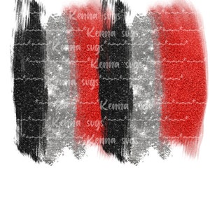 May include: Abstract digital art featuring three vertical stripes of black, silver, and red glitter. The stripes are painted with a brushstroke effect and have a textured appearance.