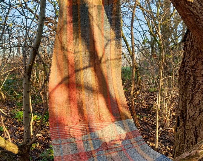 Hypha - naturally dyed regeneratively farmed handwoven scarf/table runner/ wall hanging