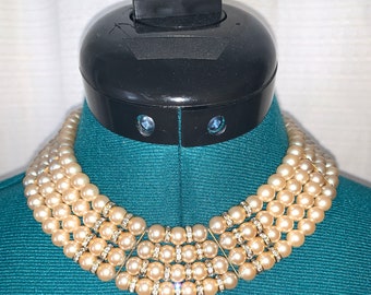 Vintage Pearl and Rhinestone Necklace