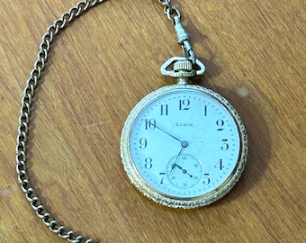 Antique Elgin Pocket Watch with Chain, Men's Jewelry, Collector Item