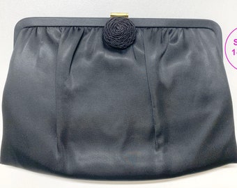 Vintage Black Clutch, Vintage Handbag, Handbag with Embellished Closure