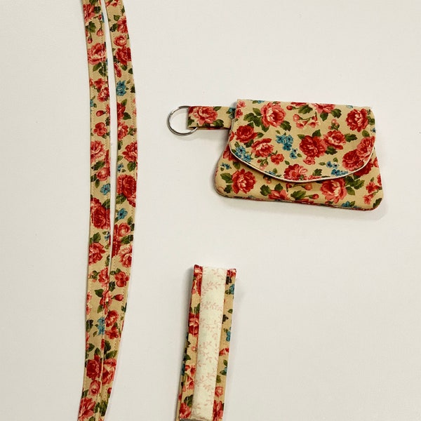 Fabric Keychain, Wristlet Keychain, Wristlet Key Fob, Ladies Lanyard, Fabric Card Wallet, Ladies Card Wallet, Floral Wallet