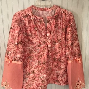 REDUCED-Original Blouse Design-Boho Chic-Vintage-Linen-Bell Sleeves