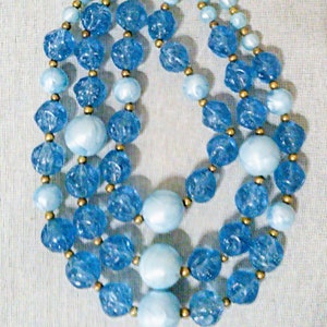 Vintage Beaded & Faux Pearl Blue Multi Strand Necklace
