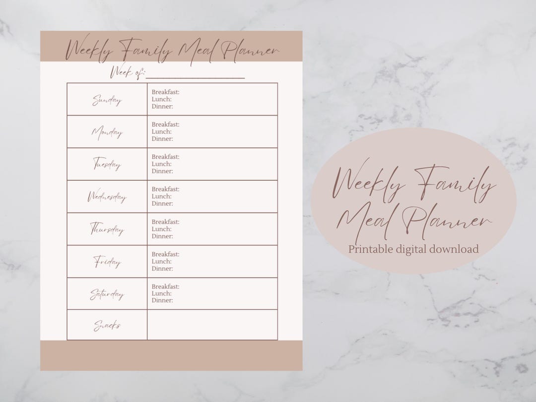 Printable Weekly Family Meal Planner, Digital Meal Planner, Grocery ...