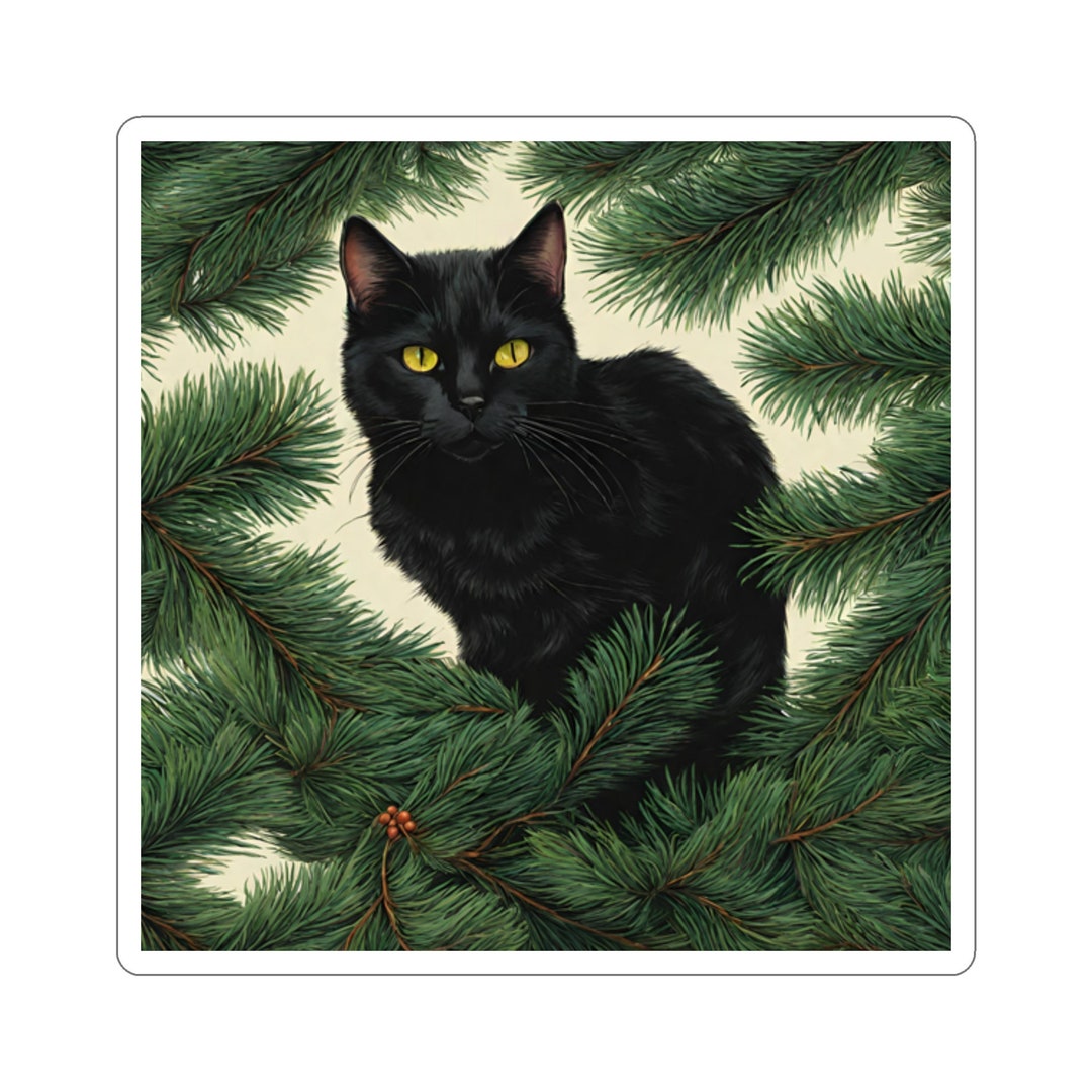 Christmas Black Cat Kisscut Stickers Etsy