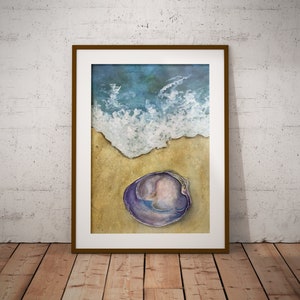Quahog on the Beach Watercolor Print | Coastal Beach Art | Beach House Decor | New England Shell Painting | Coastal Shell Art | Nautical Art