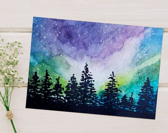 Watercolor Northern Lights Notecards: Aurora Borealis Art