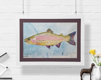 Regenbogen Forelle Aquarell Druck, Regenbogen Forelle Giclée-Druck, Fisch Malerei, Fisch Druck