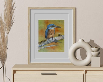 Kingfisher Watercolor Print, Kingfisher Painting, Bird Watercolor Print, Wildlife Watercolor Print