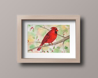 Kardinal Aquarell - Song Vogel Aquarell - Kardinal Aquarell Druck - roter Vogel Aquarell Druck