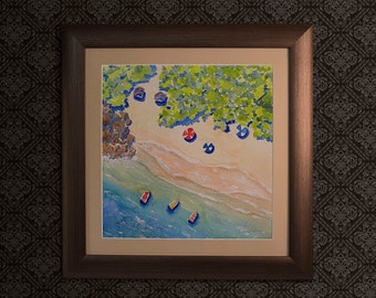 Beach Shore Watercolor Print - Aerial Beach Watercolor Print - Square Watercolor Beach Scene