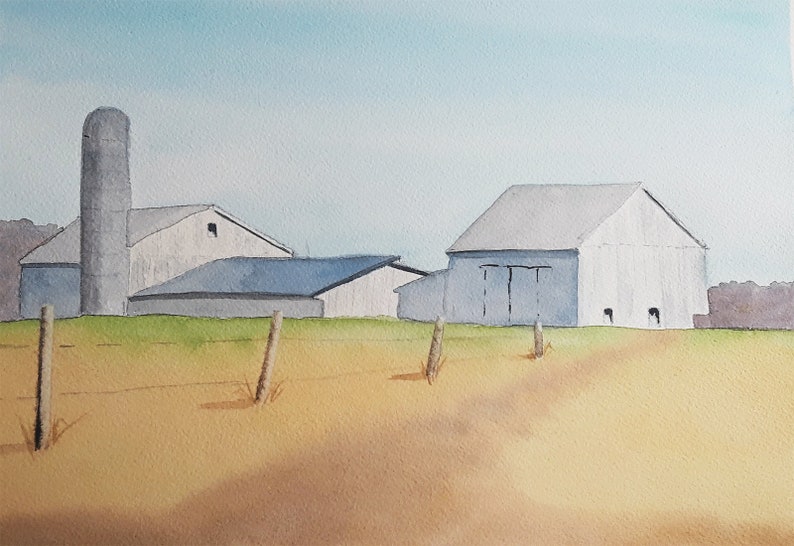 Pennsylvania Farm Watercolor Painting Rural Landscape Watercolor Painting Pennsylvania Farm Watercolor Print 画像 2