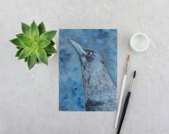 Crow Watercolor Painting - Crow Print - Bird Print - Wildlife Print