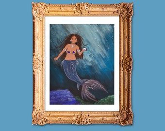 Mermaid Print - Mermaid Painting - Mermaid Watercolor Print - Mermaid Gouache Print