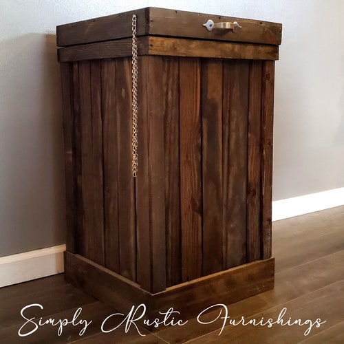 Rustic Wood Trash Can 30 Gallon, Country Style Wooden Trash Bins