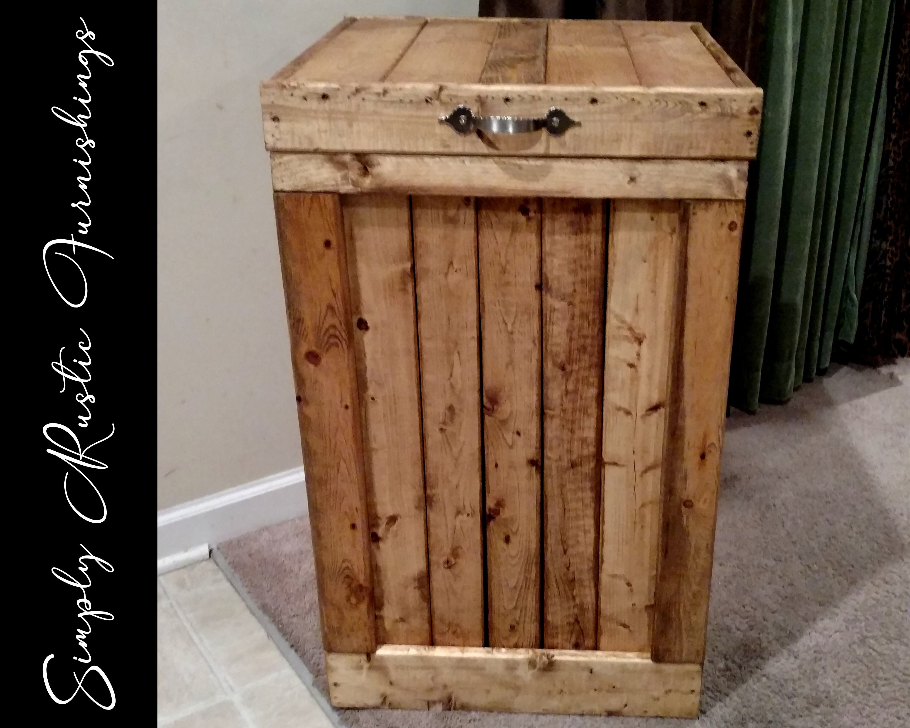 Wood Trash Bin, Rustic Trash Can, Wood Recycling Bin, 30 Gallon Trash Can, Kitchen Trash Can, Wood Dog Food Container, Pet Food Storage, Bin