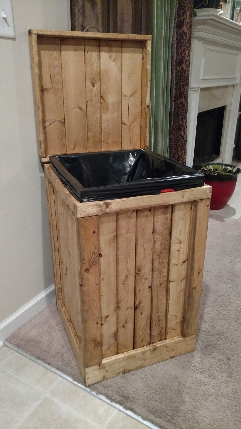 Wood Trash Bin Rustic Trash Can Wood Recycling Bin 30 Etsy