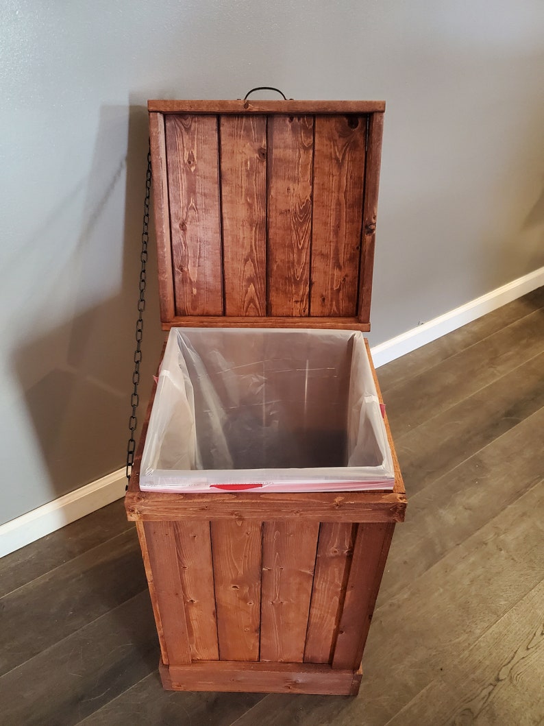 13 Gallon Rustic Kitchen Trash Can Wood Trash Can Wood Trash Etsy