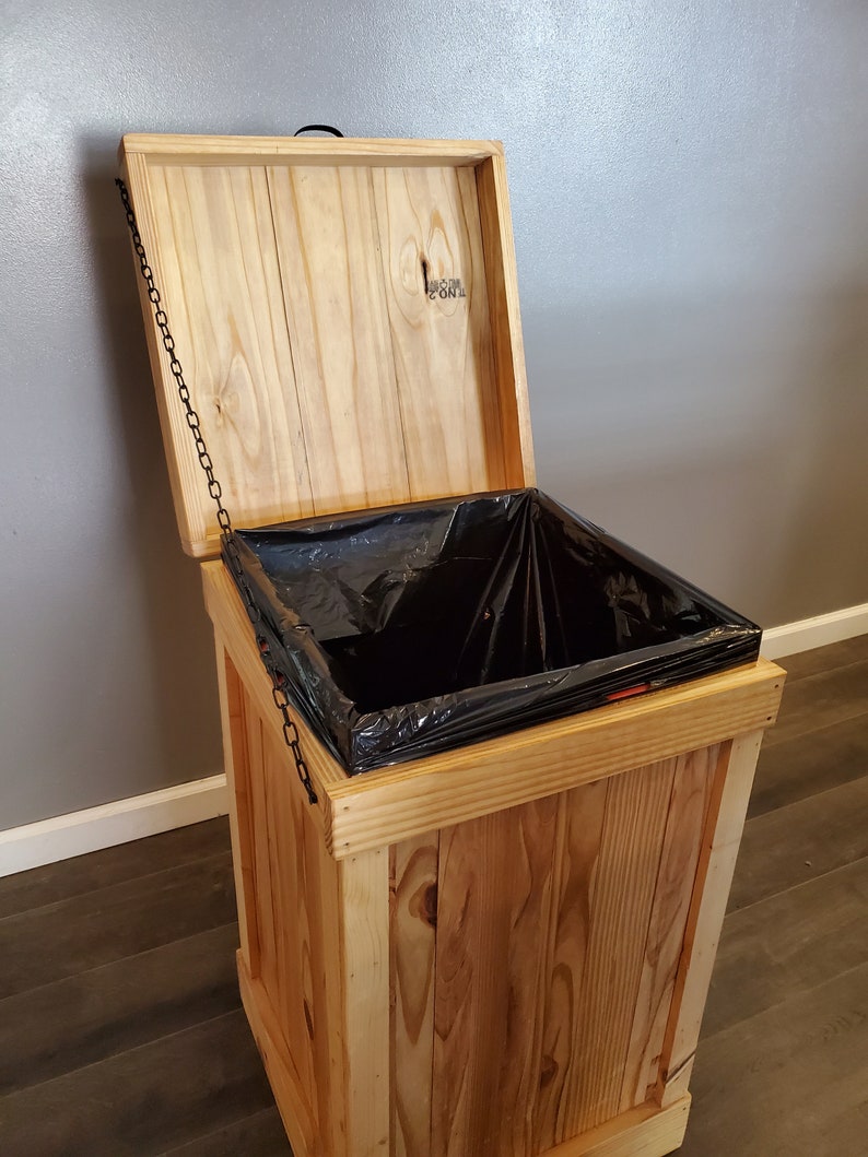 Wood Trash Can Rustic Kitchen Trash Can Kitchen Trash Bin Etsy