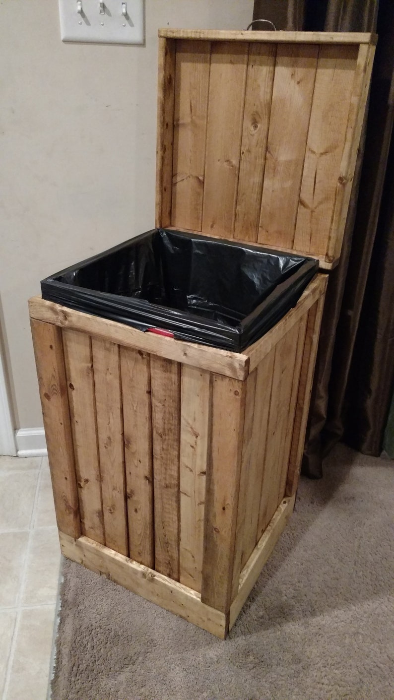 Wood Trash Bin Rustic Trash Can Wood Recycling Bin 30 Etsy