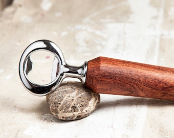 Woodturned Bottle Opener with Figured Bubinga - Stainless Steel - Minimalist Design
