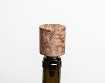 Maple Burl Bottle Stopper - Green/Black Twice Dyed Maple Burl with Stainless Steel