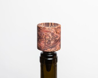 Maple Burl Bottle Stopper - Pink/Black Twice Dyed Maple Burl With Stainless Steel