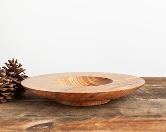 PRICE REDUCED Wide Rim Figured Maple Wood Bowl - Large Woodturned Curly Maple Bowl