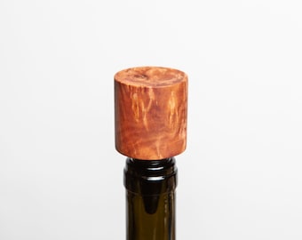 Maple Burl Bottle Stopper - Orange/Pink Twice Dyed Maple Burl with Stainless Steel