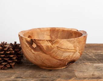 PRICE REDUCED Rustic Chunky Figured Maple Wood Bowl - Large Woodturned Natural Edge Bowl