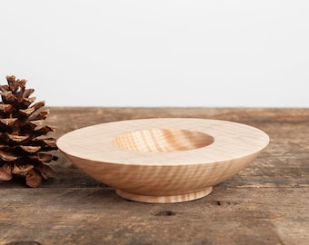 Small Wide Rim Maple Bowl - Woodturned Bowl in Curly Maple
