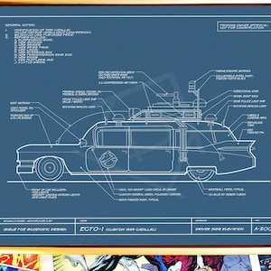 Ghostbusters Ecto-1 Inspired Blueprint, Ecto-1 Art, Ghostbusters Art, Ghostbusters Fan Art, 1980s movie, Ghostbusters Poster