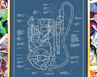 Ghostbusters Proton Pack Inspired Blueprint, Proton Pack Art, Ghostbusters Art, Ghostbusters Fan Art, film des années 1980, Affiche Ghostbusters