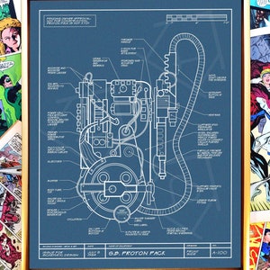 Ghostbusters Proton Pack Inspired Blueprint, Proton Pack Art, Ghostbusters Art, Ghostbusters Fan Art, 1980s movie, Ghostbusters Poster